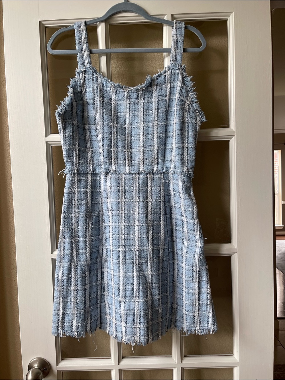 Blue Plaid Tweed Dress - Sleeveless Summer Dress